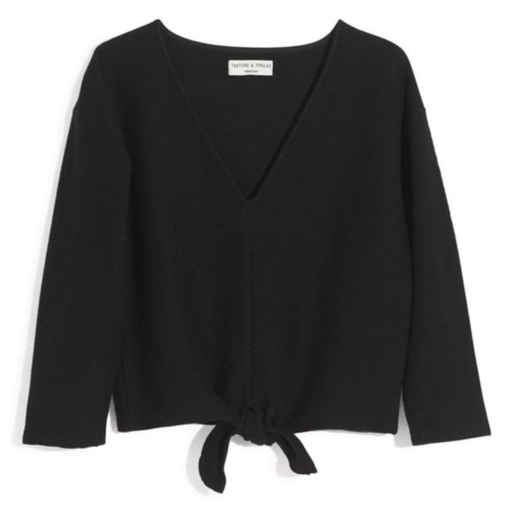 Madewell Texture & Thread Black Tie Front Top